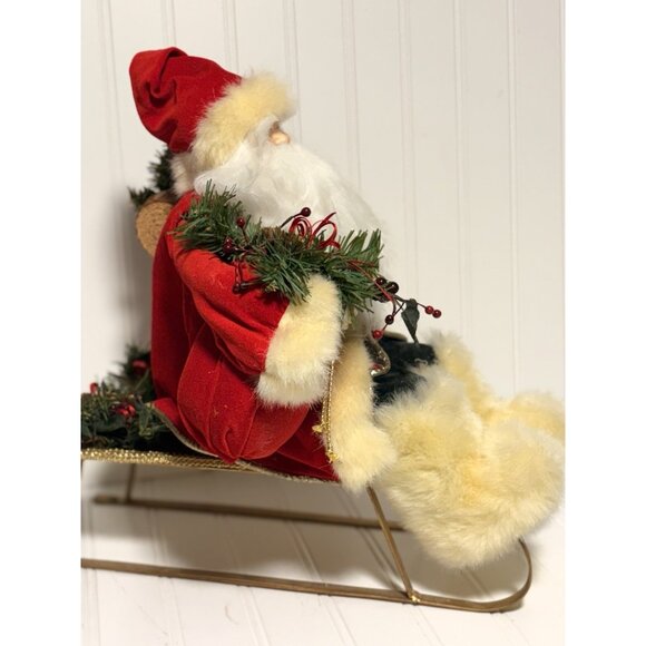 Vintage Santa with His Fur Rimmed Coat Hat And Fur Boots in Sleigh 15” - Picture 3 of 8